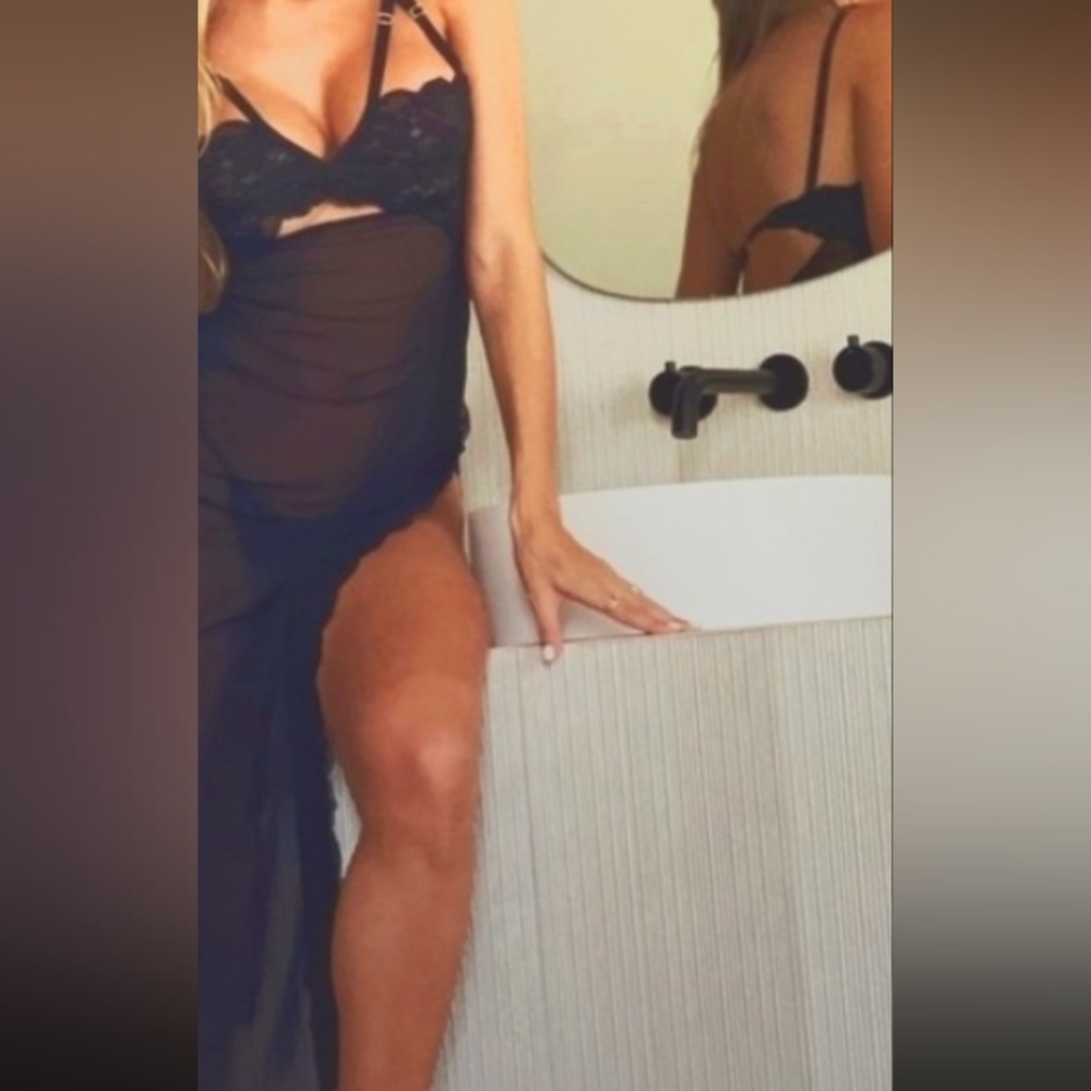 Brand HAH, So Sexy, Sheer Black, Lingerie Slip Dress With Leg Slit, Size Small
